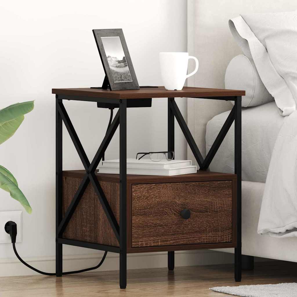 Nachtkastje 2 pcs Bruin Eiken 41,5 x 40,5 x 55 cm Bewerkt hout is nu te koop bij PeponiXL, paradijselijk wonen!