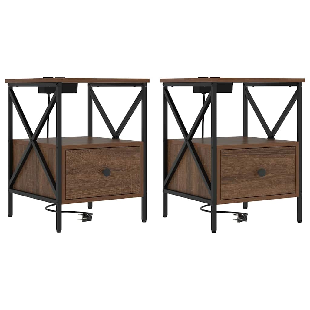 Nachtkastje 2 pcs Bruin Eiken 41,5 x 40,5 x 55 cm Bewerkt hout is nu te koop bij PeponiXL, paradijselijk wonen!