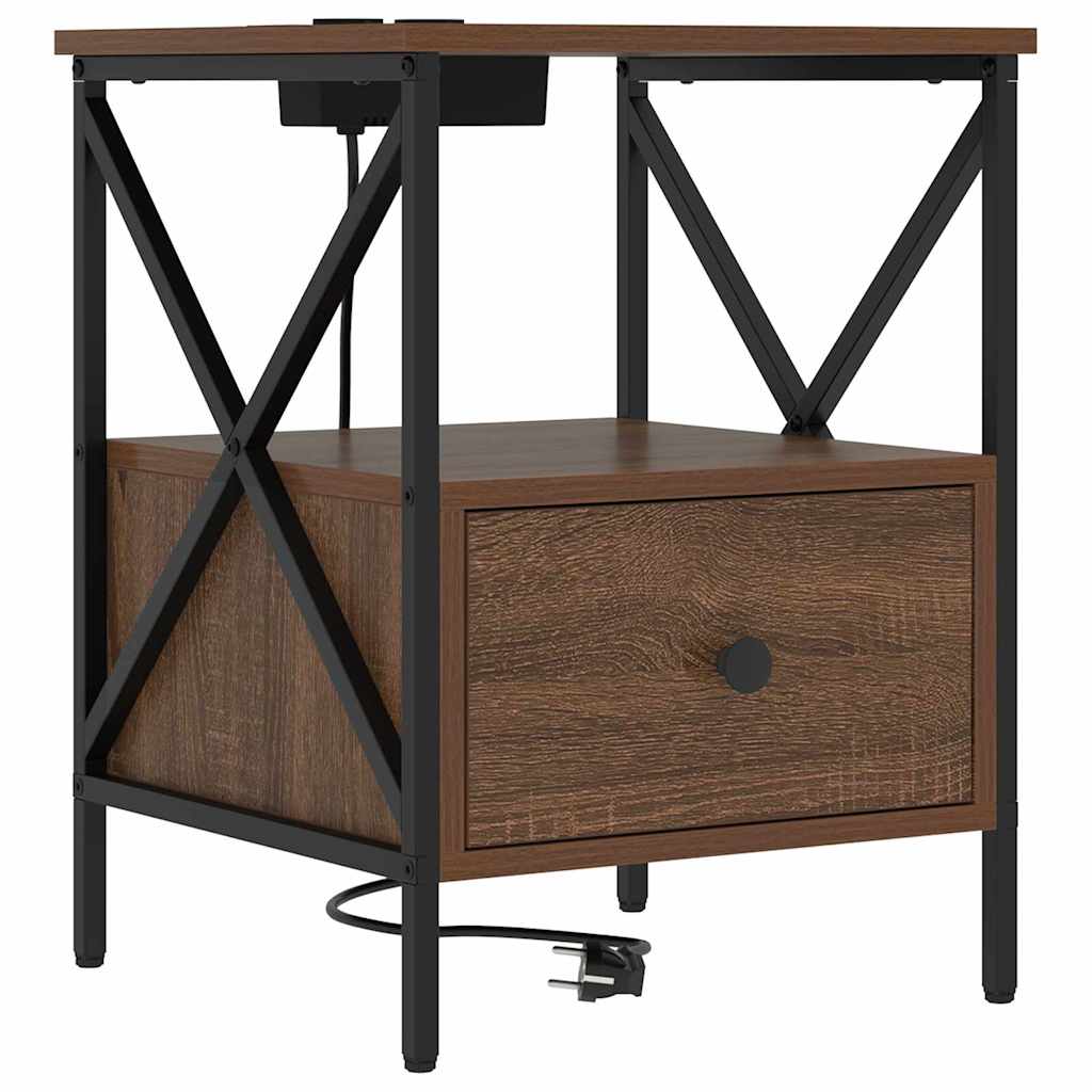 Nachtkastje 2 pcs Bruin Eiken 41,5 x 40,5 x 55 cm Bewerkt hout is nu te koop bij PeponiXL, paradijselijk wonen!