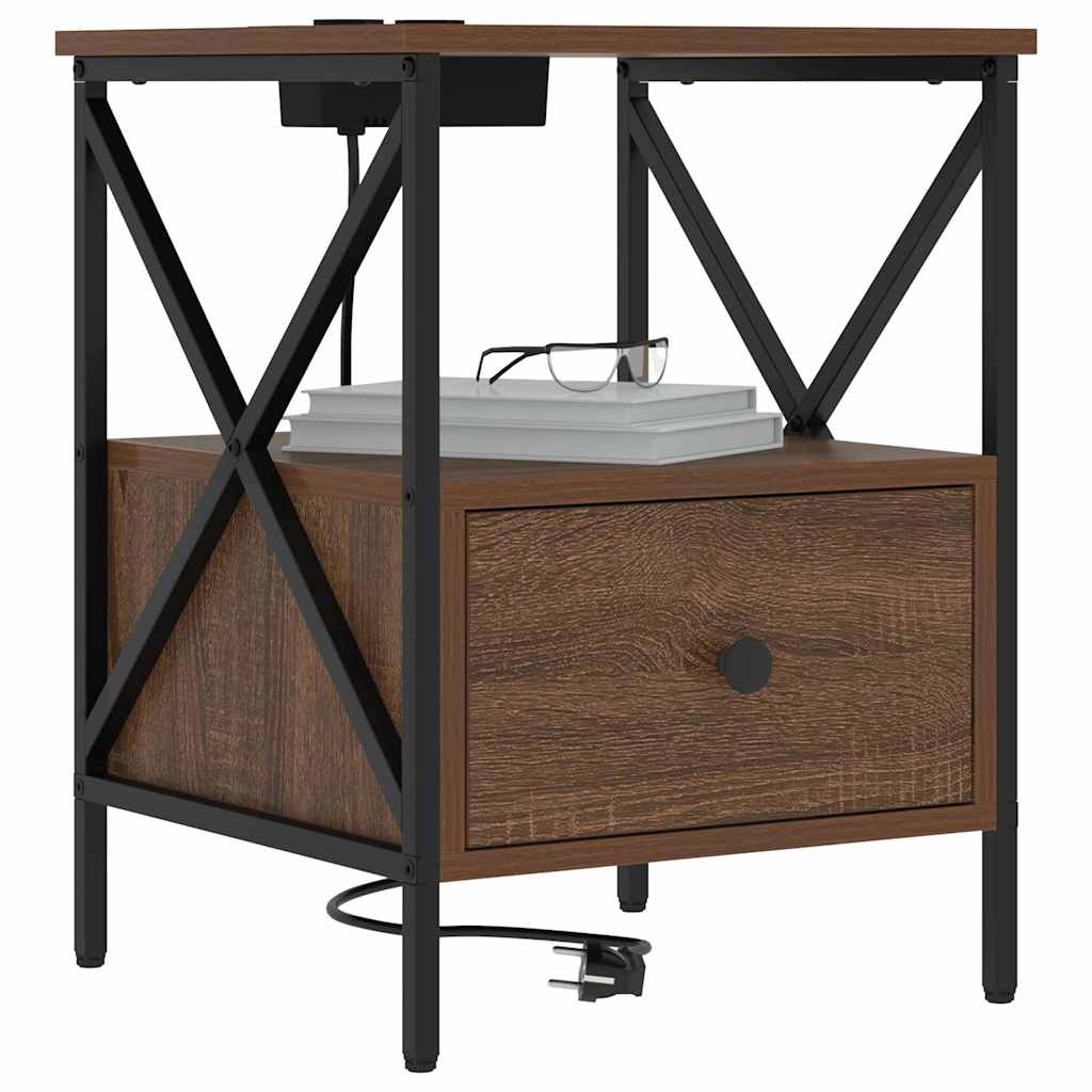 Nachtkastje 2 pcs Bruin Eiken 41,5 x 40,5 x 55 cm Bewerkt hout is nu te koop bij PeponiXL, paradijselijk wonen!
