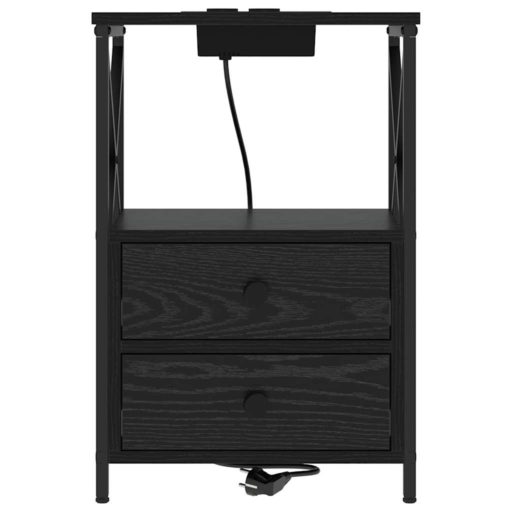 Nachtkastje met lade Zwart Eiken 40 x 31 x 60 cm Bewerkt hout is nu te koop bij PeponiXL, paradijselijk wonen!