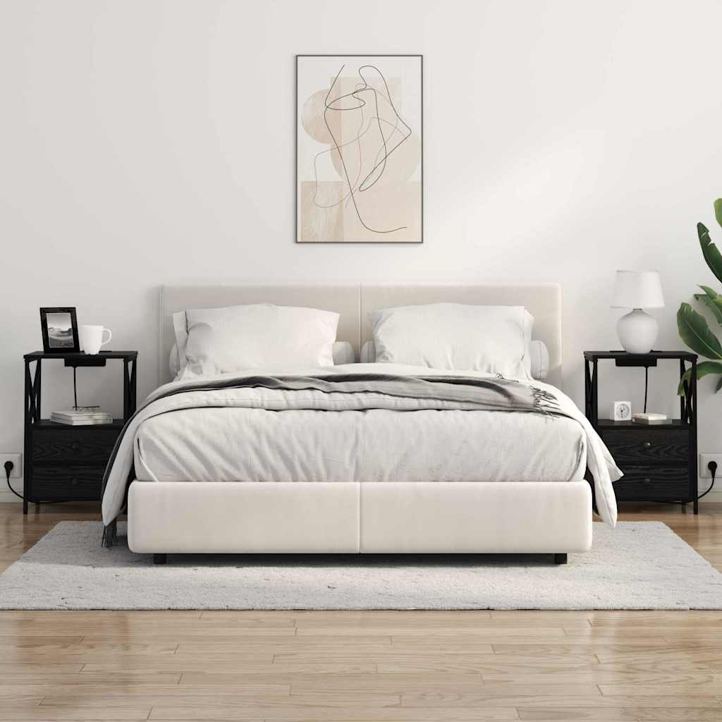 Nachtkastje 2 pcs Zwart Eiken 40 x 31 x 60 cm Bewerkt hout is nu te koop bij PeponiXL, paradijselijk wonen!