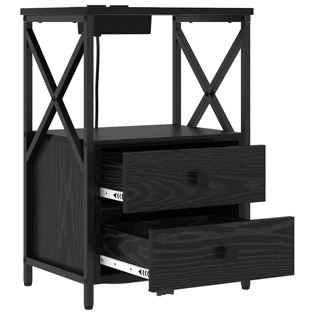 Nachtkastje 2 pcs Zwart Eiken 40 x 31 x 60 cm Bewerkt hout is nu te koop bij PeponiXL, paradijselijk wonen!