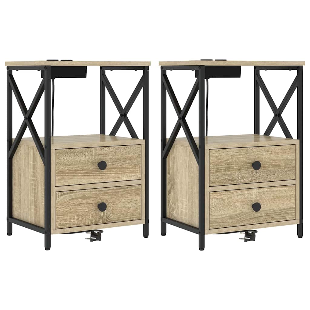 Nachtkastje 2 pcs Sonoma Eiken 40 x 31 x 60 cm Bewerkt hout is nu te koop bij PeponiXL, paradijselijk wonen!