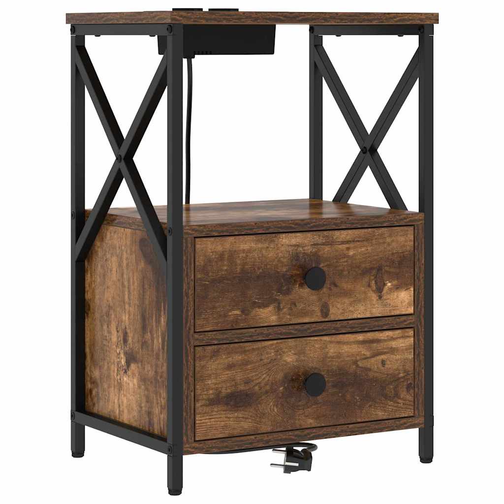 Nachtkastje met lade Gerookt eiken 40 x 31 x 60 cm Bewerkt hout is nu te koop bij PeponiXL, paradijselijk wonen!