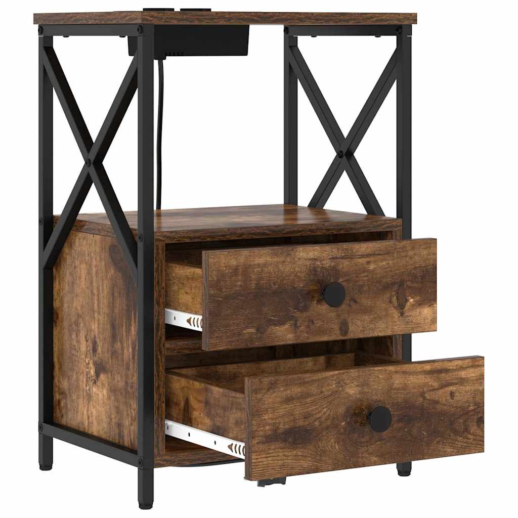 Nachtkastje met lade Gerookt eiken 40 x 31 x 60 cm Bewerkt hout is nu te koop bij PeponiXL, paradijselijk wonen!