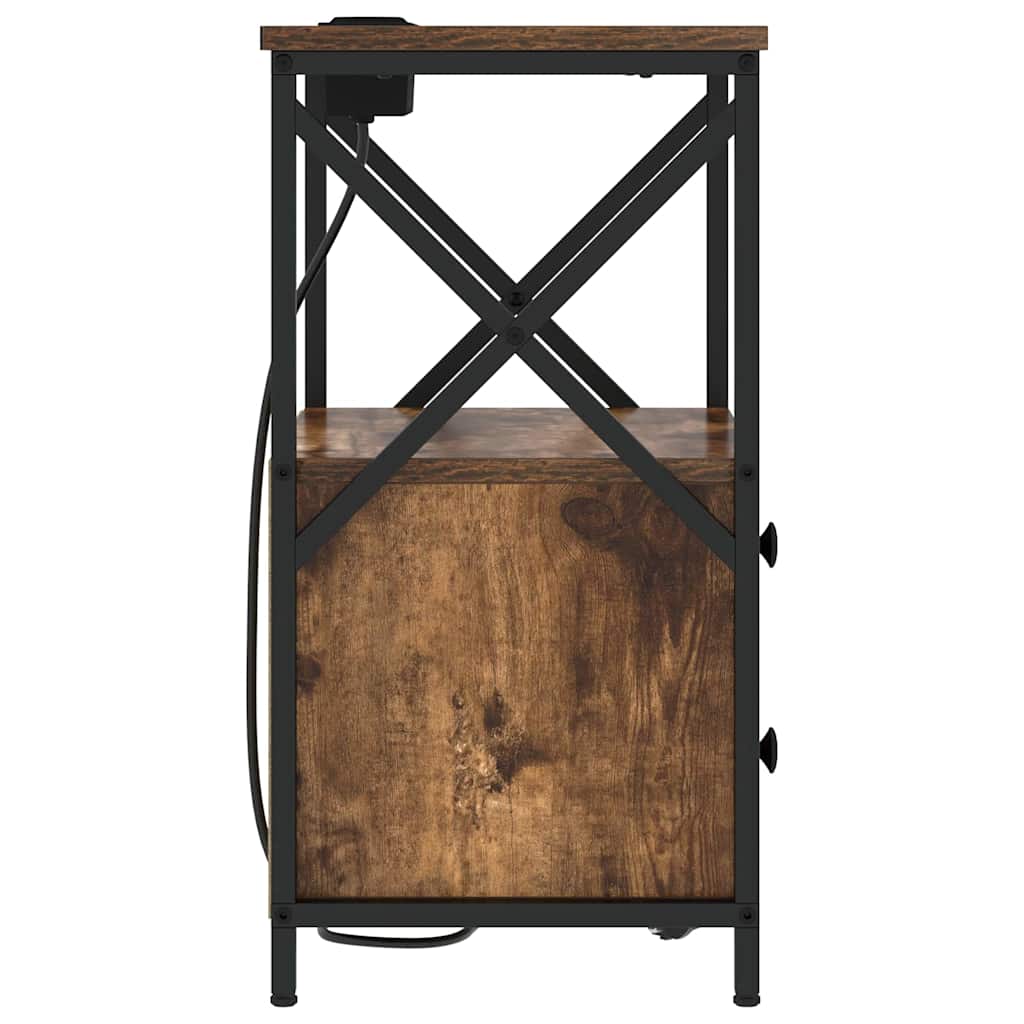 Nachtkastje met lade Gerookt eiken 40 x 31 x 60 cm Bewerkt hout is nu te koop bij PeponiXL, paradijselijk wonen!