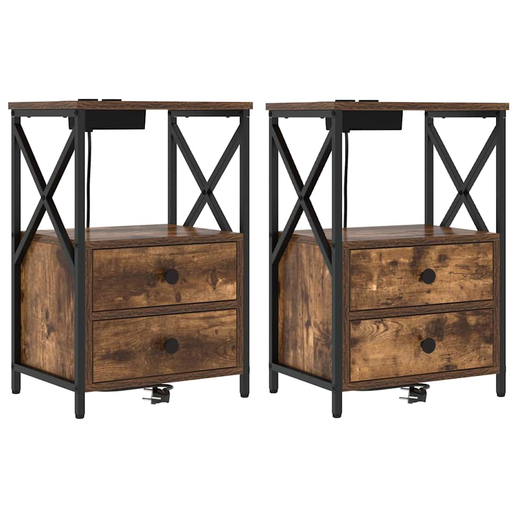 Nachtkastje 2 pcs Gerookt eiken 40 x 31 x 60 cm Bewerkt hout is nu te koop bij PeponiXL, paradijselijk wonen!