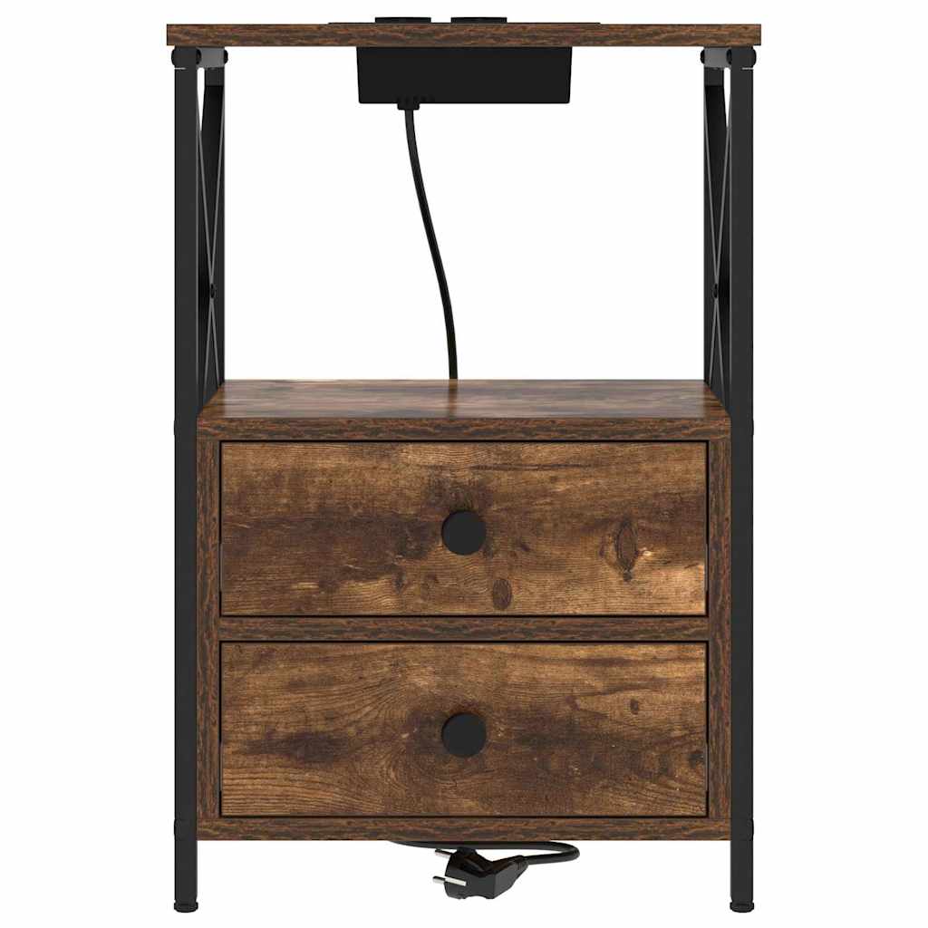 Nachtkastje 2 pcs Gerookt eiken 40 x 31 x 60 cm Bewerkt hout is nu te koop bij PeponiXL, paradijselijk wonen!