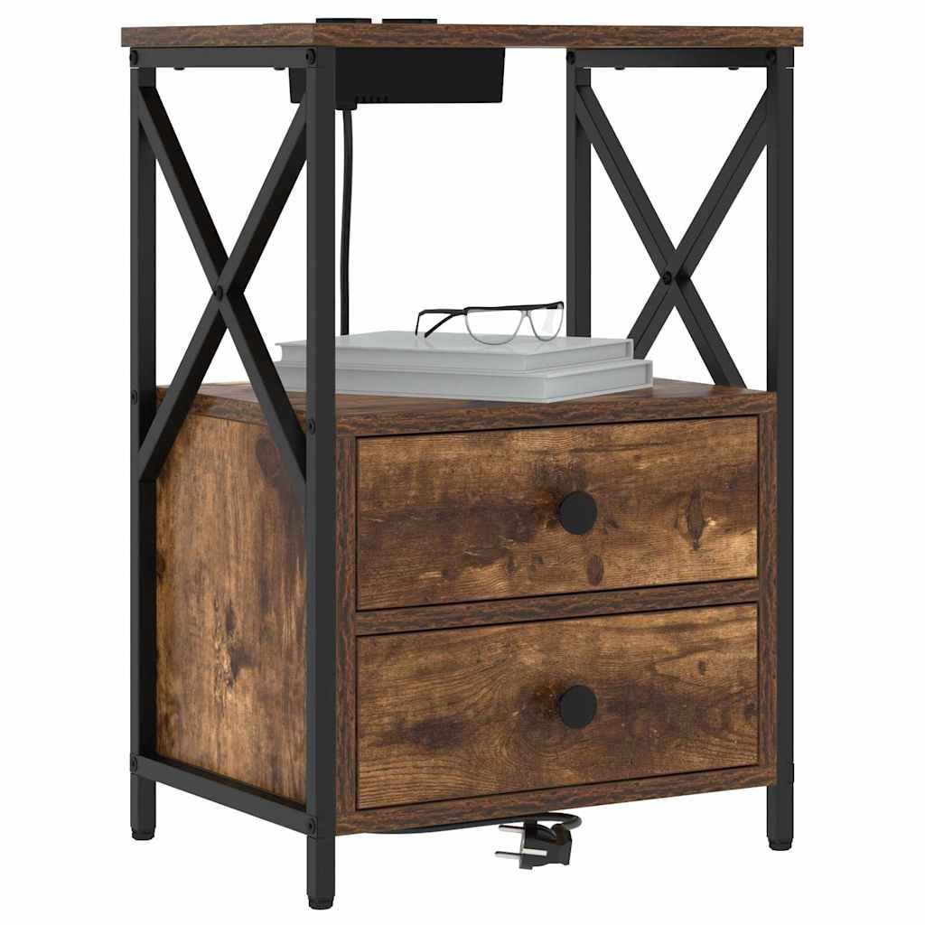 Nachtkastje 2 pcs Gerookt eiken 40 x 31 x 60 cm Bewerkt hout is nu te koop bij PeponiXL, paradijselijk wonen!