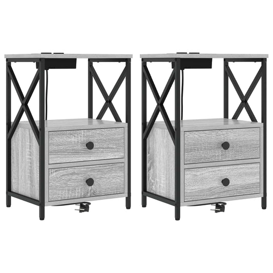 Nachtkastje 2 pcs Grijs Sonoma 40 x 31 x 60 cm Bewerkt hout is nu te koop bij PeponiXL, paradijselijk wonen!