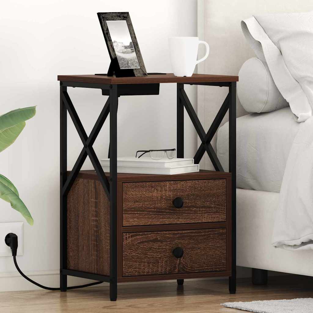 Nachtkastje 2 pcs Bruin Eiken 40 x 31 x 60 cm Bewerkt hout is nu te koop bij PeponiXL, paradijselijk wonen!