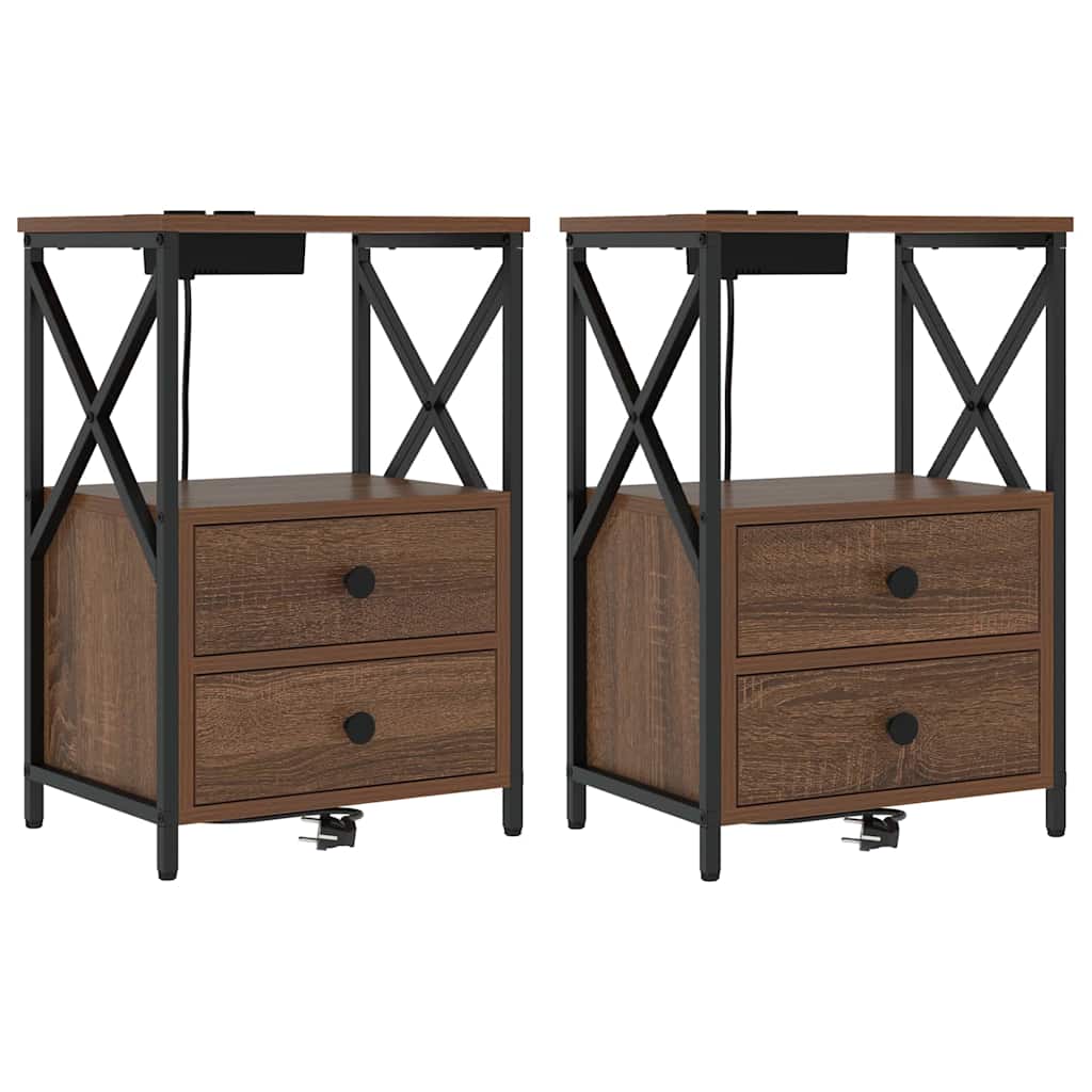 Nachtkastje 2 pcs Bruin Eiken 40 x 31 x 60 cm Bewerkt hout is nu te koop bij PeponiXL, paradijselijk wonen!