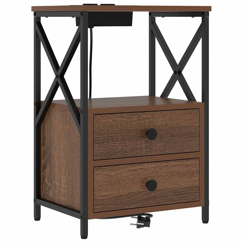 Nachtkastje 2 pcs Bruin Eiken 40 x 31 x 60 cm Bewerkt hout is nu te koop bij PeponiXL, paradijselijk wonen!