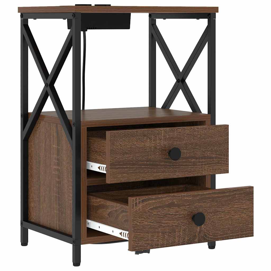 Nachtkastje 2 pcs Bruin Eiken 40 x 31 x 60 cm Bewerkt hout is nu te koop bij PeponiXL, paradijselijk wonen!