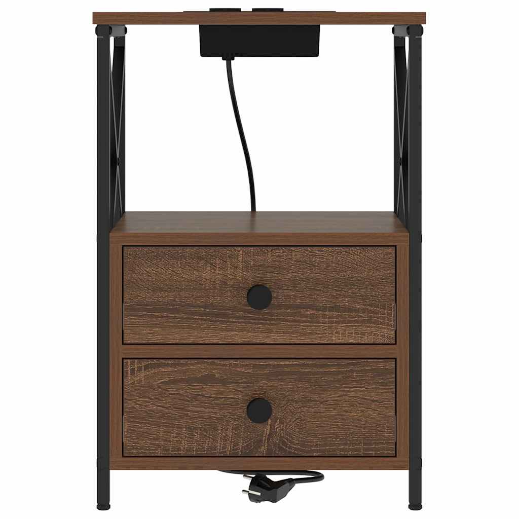 Nachtkastje 2 pcs Bruin Eiken 40 x 31 x 60 cm Bewerkt hout is nu te koop bij PeponiXL, paradijselijk wonen!