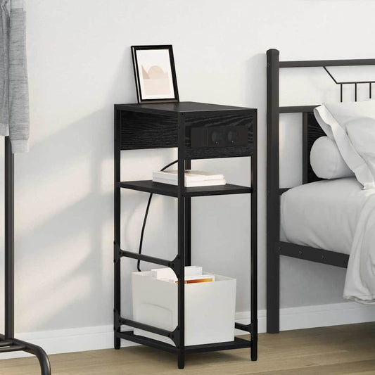 Nachtkastje Zwart Eiken 40 x 27 x 76 cm Bewerkt hout is nu te koop bij PeponiXL, paradijselijk wonen!