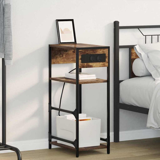 Nachtkastje Gerookt eiken 40 x 27 x 76 cm Bewerkt hout is nu te koop bij PeponiXL, paradijselijk wonen!