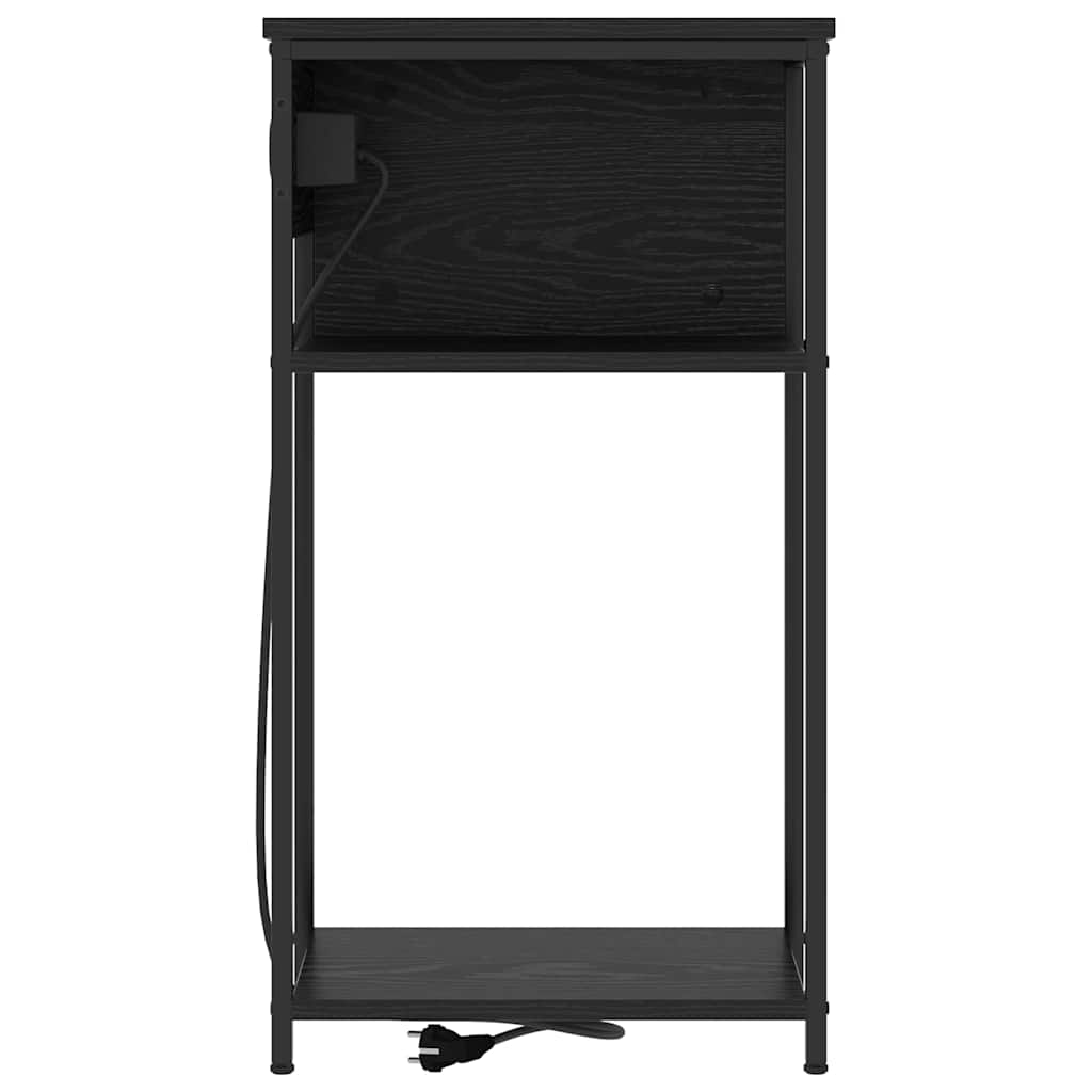 Nachtkastje Zwart Eiken 41 x 28 x 76 cm Bewerkt hout is nu te koop bij PeponiXL, paradijselijk wonen!