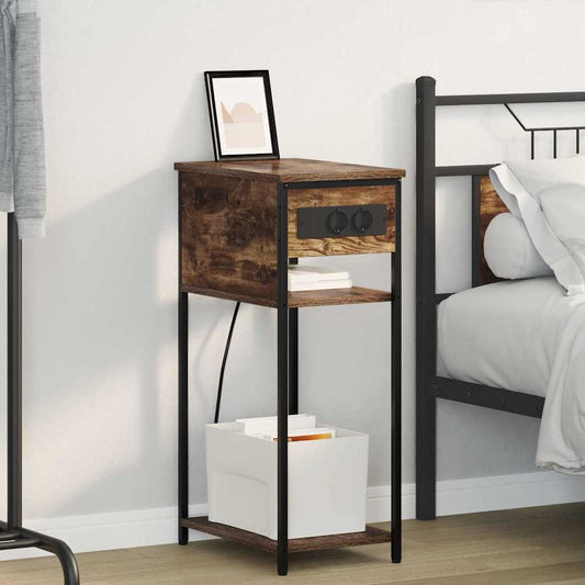 Nachtkastje Gerookt eiken 41 x 28 x 76 cm Bewerkt hout is nu te koop bij PeponiXL, paradijselijk wonen!