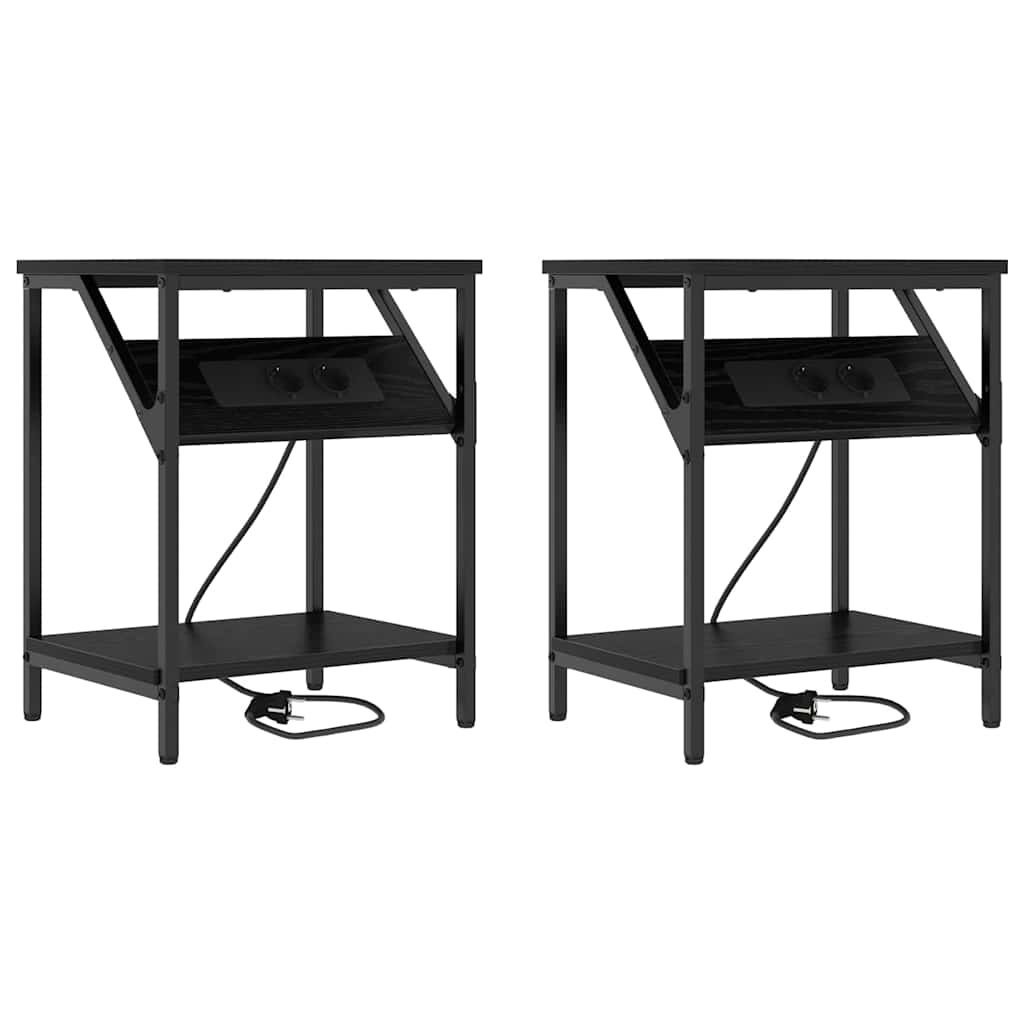 Nachtkastje 2 pcs Zwart Eiken 38 x 30 x 48 cm Bewerkt hout is nu te koop bij PeponiXL, paradijselijk wonen!