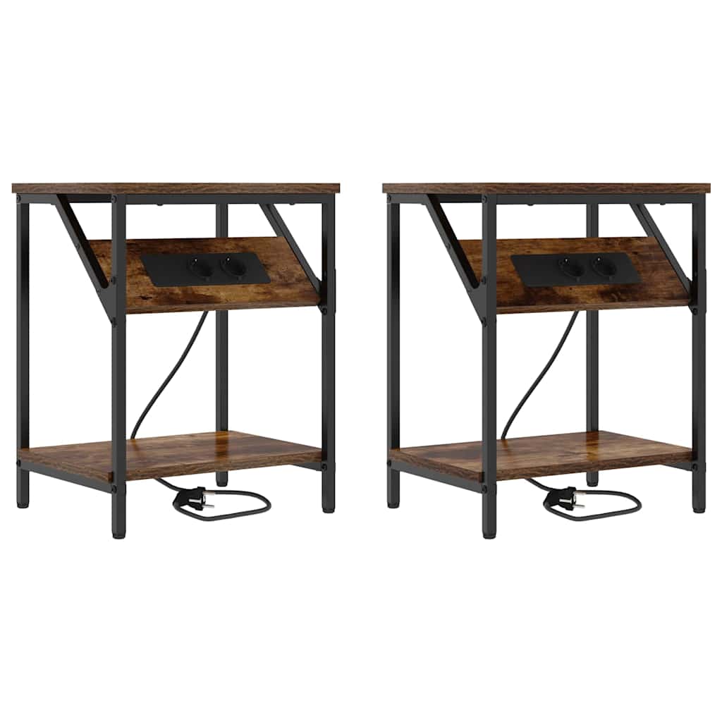 Nachtkastje 2 pcs Gerookt eiken 38 x 30 x 48 cm Bewerkt hout is nu te koop bij PeponiXL, paradijselijk wonen!