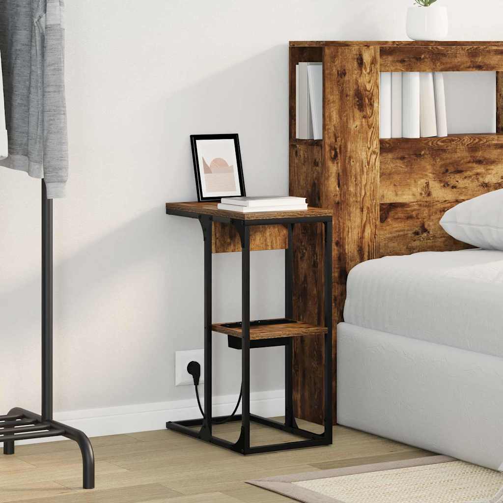 Nachtkastje Gerookt eiken 41,5 x 26 x 60,5 cm Bewerkt hout is nu te koop bij PeponiXL, paradijselijk wonen!