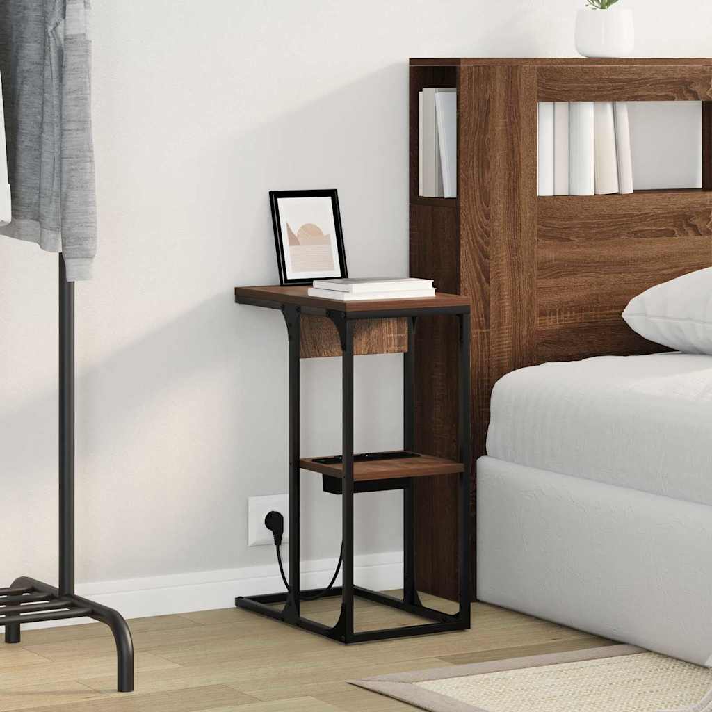 Nachtkastje Bruin Eiken 41,5 x 26 x 60,5 cm Bewerkt hout is nu te koop bij PeponiXL, paradijselijk wonen!