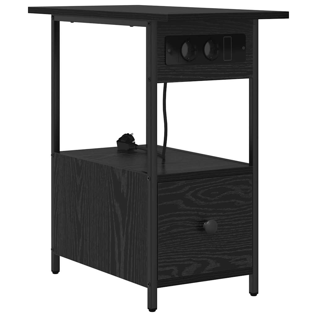 Nachtkastje met lade Zwart Eiken 60 x 30 x 61 cm Bewerkt hout is nu te koop bij PeponiXL, paradijselijk wonen!