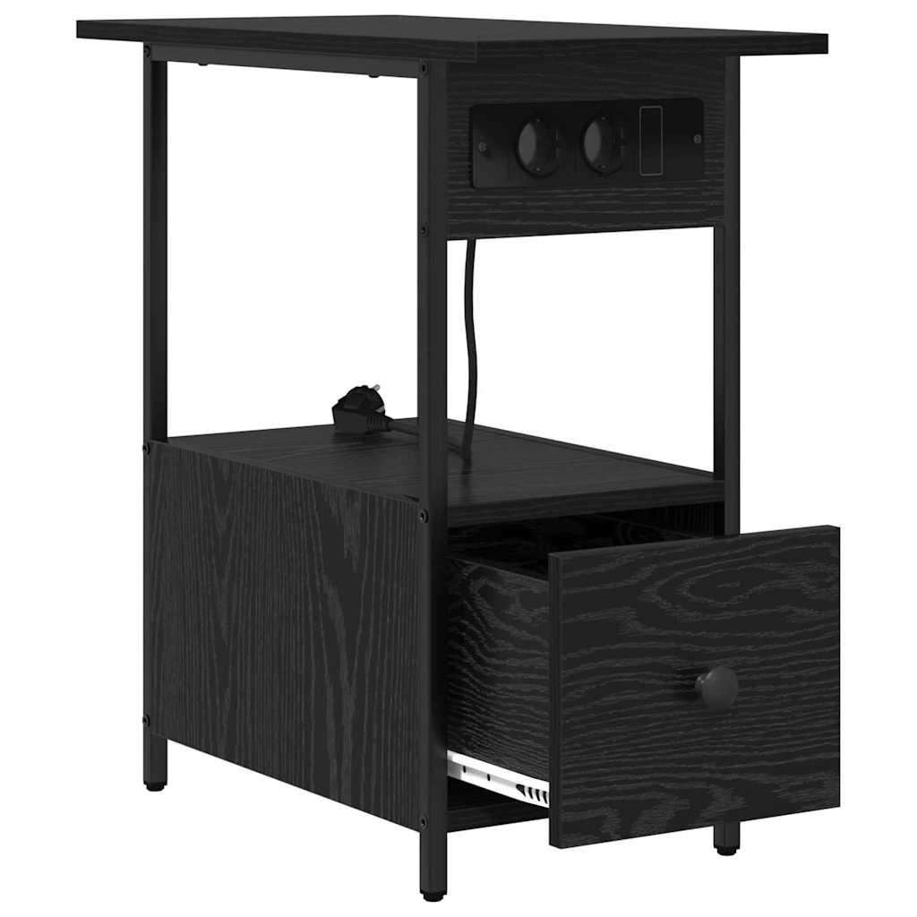 Nachtkastje met lade Zwart Eiken 60 x 30 x 61 cm Bewerkt hout is nu te koop bij PeponiXL, paradijselijk wonen!
