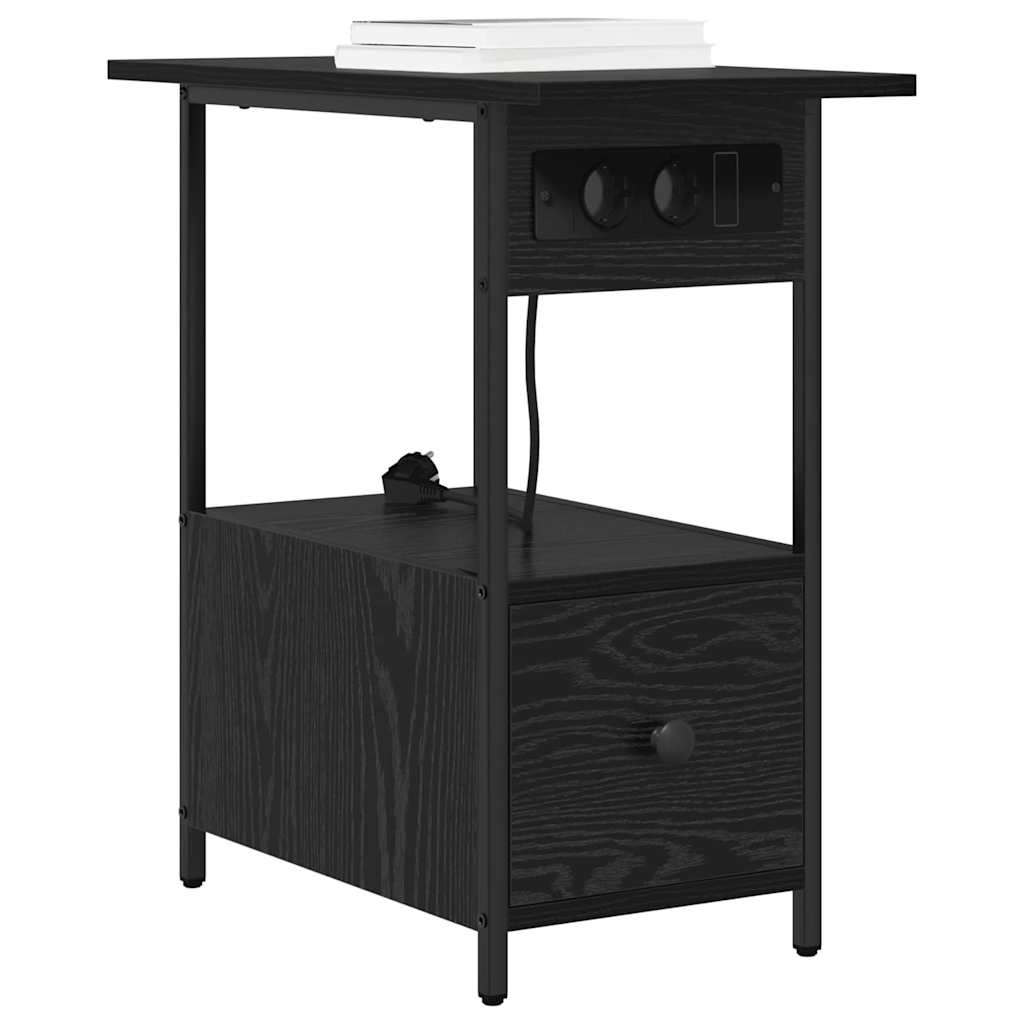 Nachtkastje met lade Zwart Eiken 60 x 30 x 61 cm Bewerkt hout is nu te koop bij PeponiXL, paradijselijk wonen!