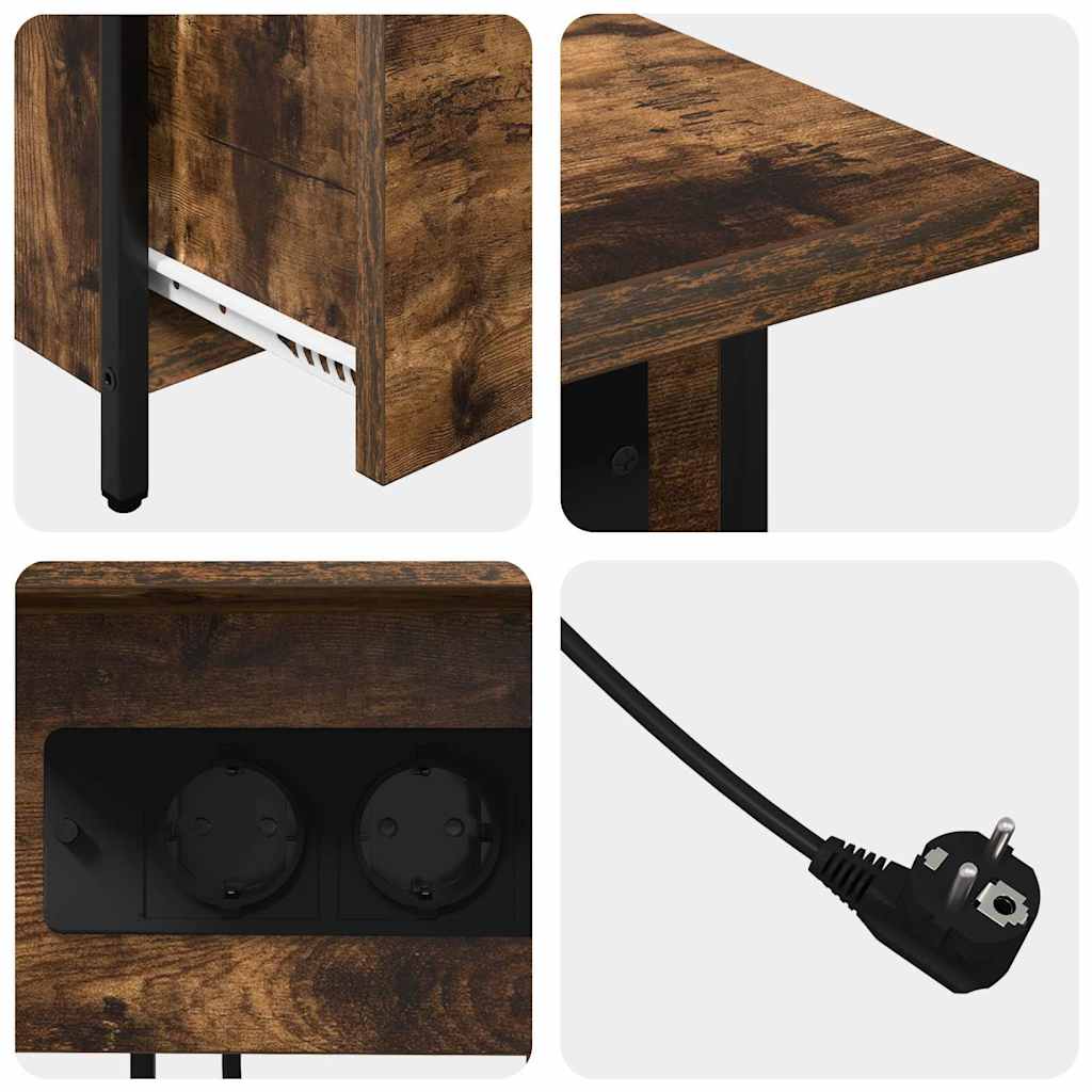 Nachtkastje met lade Gerookt eiken 60 x 30 x 61 cm Bewerkt hout is nu te koop bij PeponiXL, paradijselijk wonen!