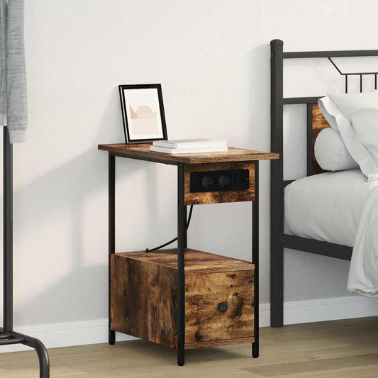 Nachtkastje met lade Gerookt eiken 60 x 30 x 61 cm Bewerkt hout is nu te koop bij PeponiXL, paradijselijk wonen!