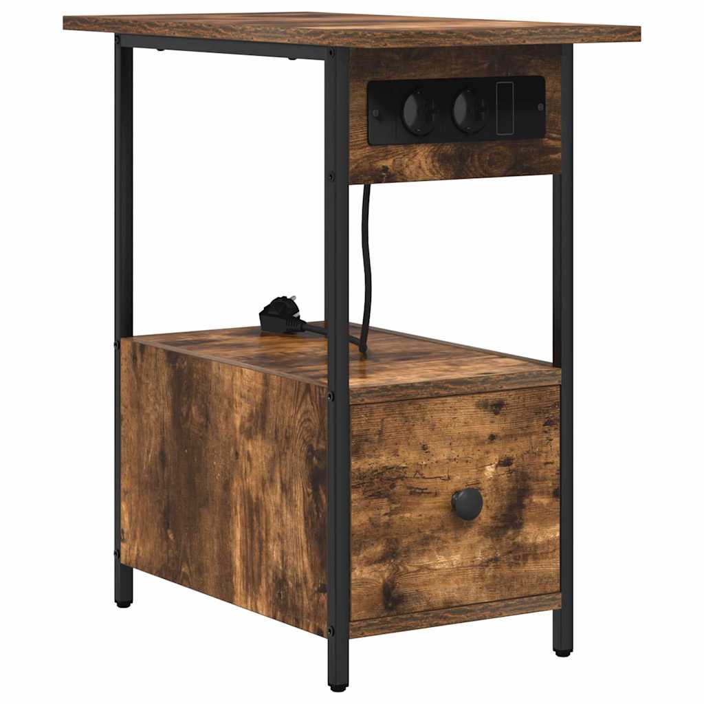 Nachtkastje met lade Gerookt eiken 60 x 30 x 61 cm Bewerkt hout is nu te koop bij PeponiXL, paradijselijk wonen!