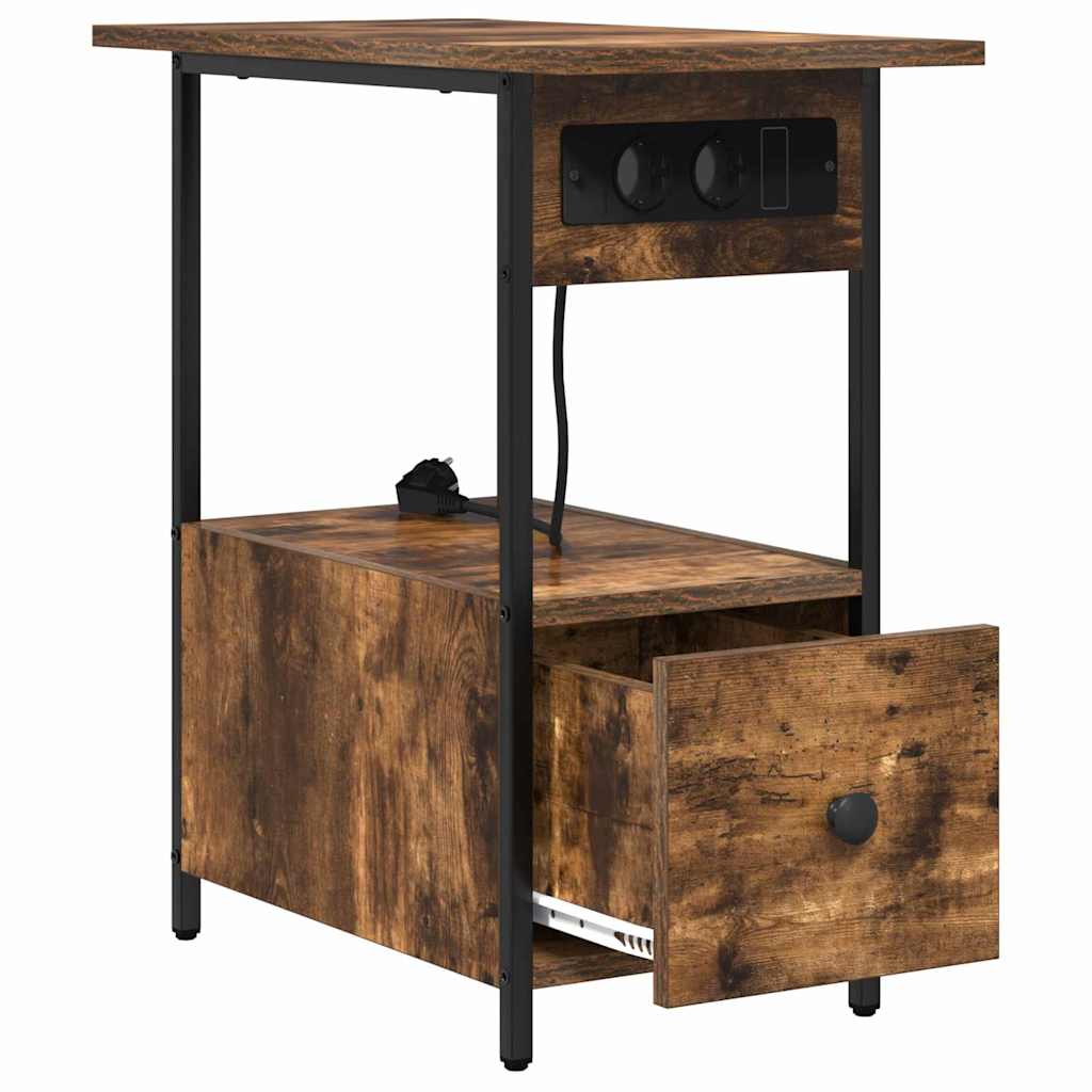Nachtkastje met lade Gerookt eiken 60 x 30 x 61 cm Bewerkt hout is nu te koop bij PeponiXL, paradijselijk wonen!