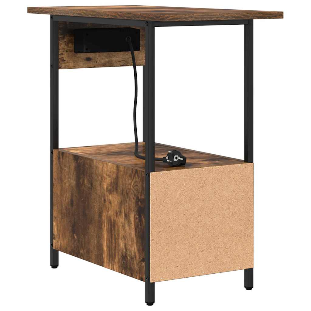 Nachtkastje met lade Gerookt eiken 60 x 30 x 61 cm Bewerkt hout is nu te koop bij PeponiXL, paradijselijk wonen!