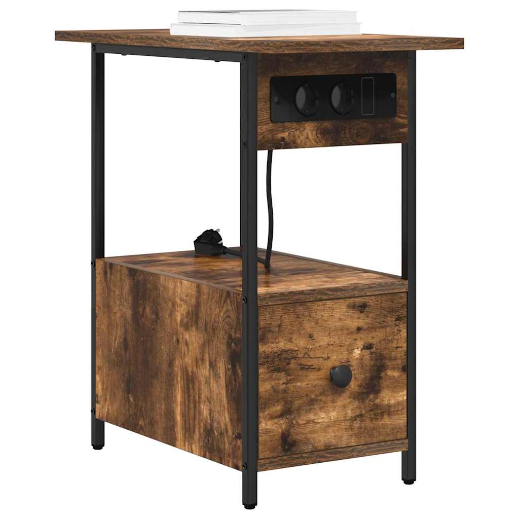 Nachtkastje met lade Gerookt eiken 60 x 30 x 61 cm Bewerkt hout is nu te koop bij PeponiXL, paradijselijk wonen!