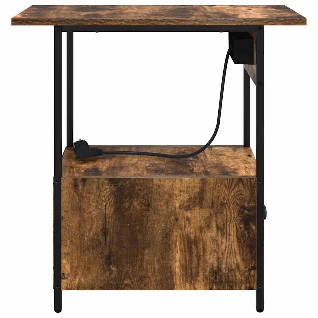 Nachtkastje met lade Gerookt eiken 60 x 30 x 61 cm Bewerkt hout is nu te koop bij PeponiXL, paradijselijk wonen!