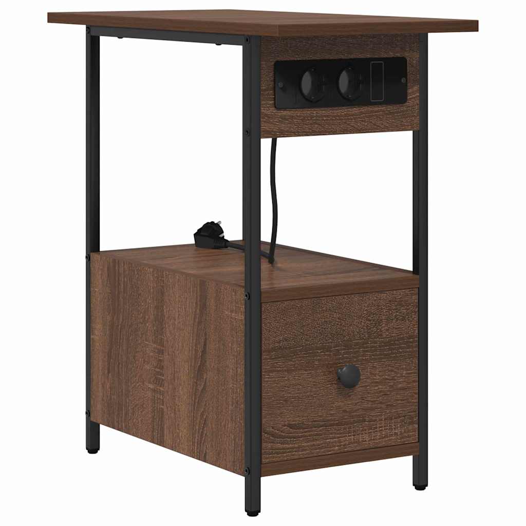 Nachtkastje met lade Bruin Eiken 60 x 30 x 61 cm Bewerkt hout is nu te koop bij PeponiXL, paradijselijk wonen!