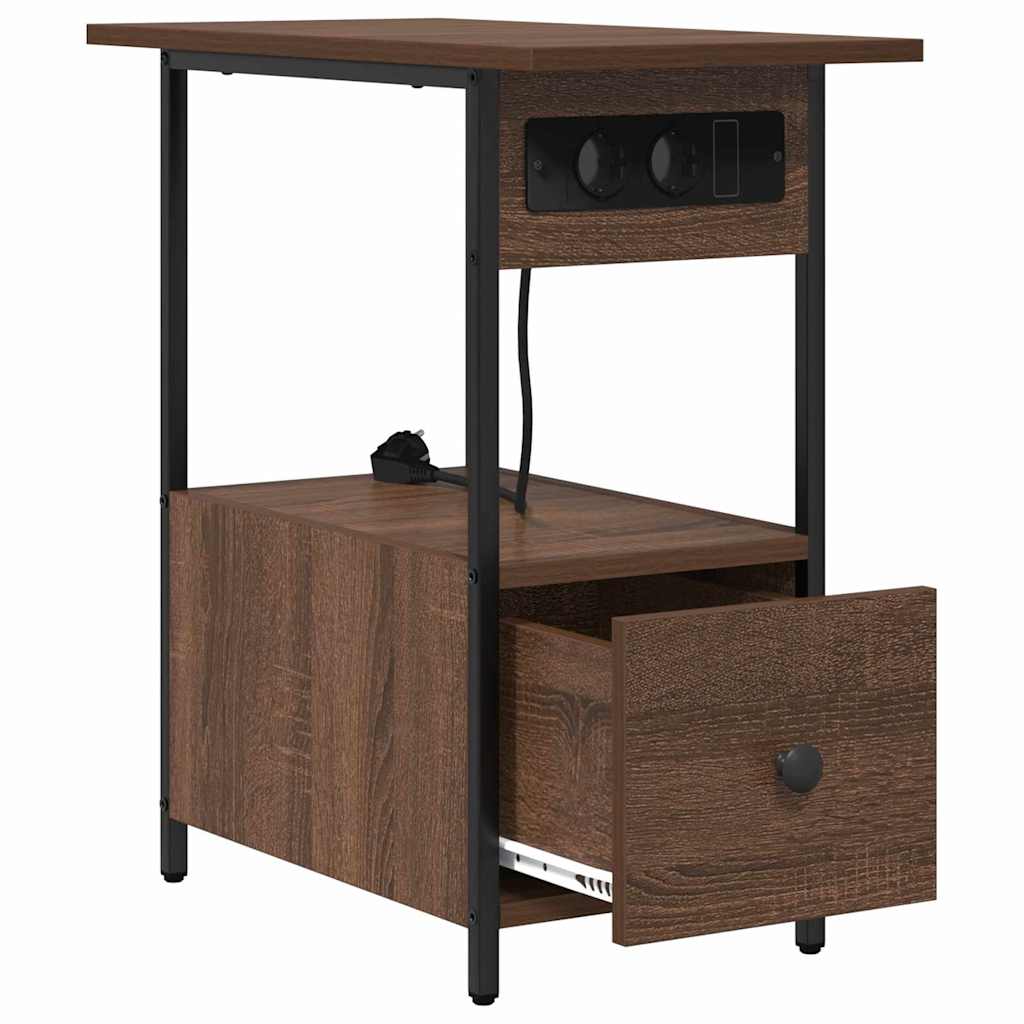 Nachtkastje met lade Bruin Eiken 60 x 30 x 61 cm Bewerkt hout is nu te koop bij PeponiXL, paradijselijk wonen!