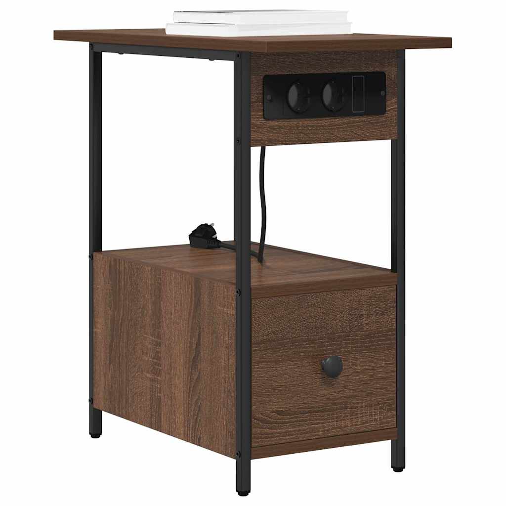 Nachtkastje met lade Bruin Eiken 60 x 30 x 61 cm Bewerkt hout is nu te koop bij PeponiXL, paradijselijk wonen!