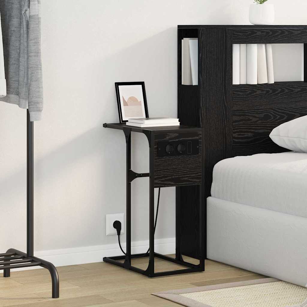 Nachtkastje Zwart Eiken 41,5 x 26 x 60,5 cm Bewerkt hout is nu te koop bij PeponiXL, paradijselijk wonen!