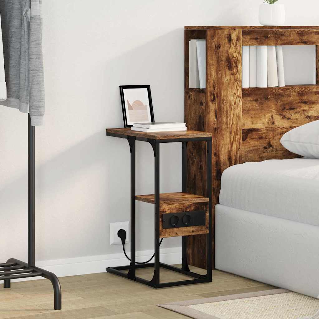 Nachtkastje Gerookt eiken 41.5 x 26 x 60.5 cm Bewerkt hout is nu te koop bij PeponiXL, paradijselijk wonen!