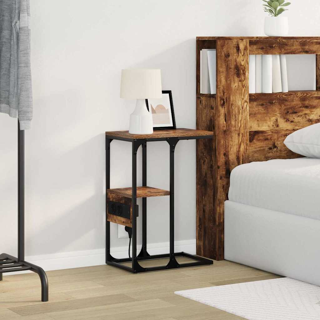 Nachtkastje Gerookt eiken 41.5 x 26 x 60.5 cm Bewerkt hout is nu te koop bij PeponiXL, paradijselijk wonen!