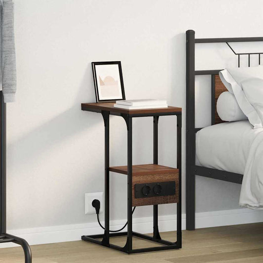 Nachtkastje bruin eikenkleur 41.5 x 26 x 60.5 cm Bewerkt hout is nu te koop bij PeponiXL, paradijselijk wonen!