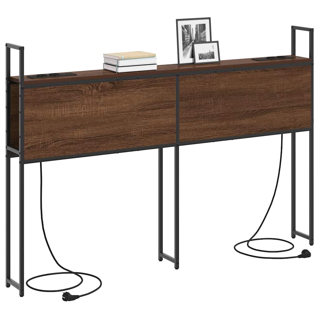 Opberghoofdbord met Oplaadstation bruin eikenkleur Bewerkt hout is nu te koop bij PeponiXL, paradijselijk wonen!