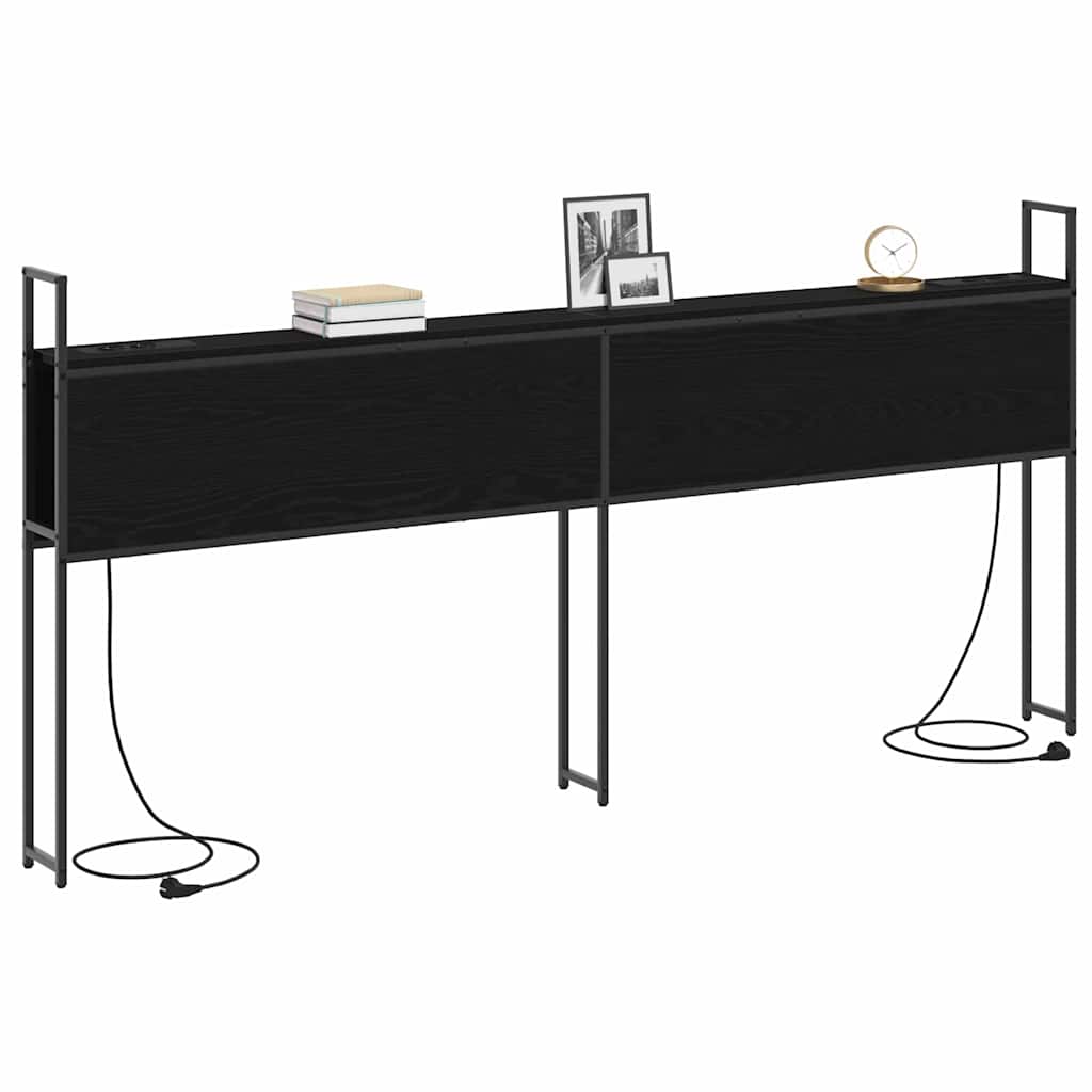 Opberghoofdbord met Oplaadstation Zwart eiken Bewerkt hout is nu te koop bij PeponiXL, paradijselijk wonen!