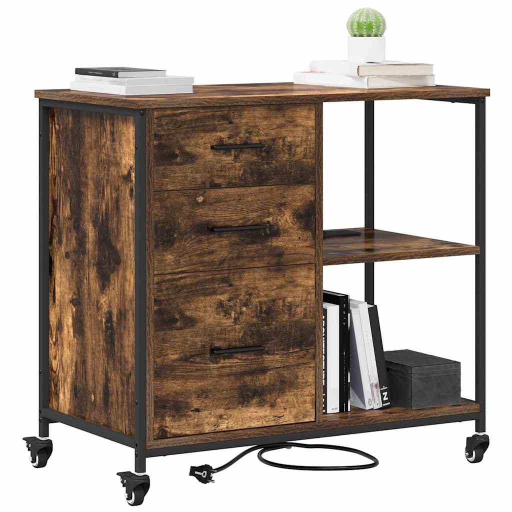 Kast met Oplaadstation met wiel Gerookt eiken 76 x 41 x 72 cm is nu te koop bij PeponiXL, paradijselijk wonen!