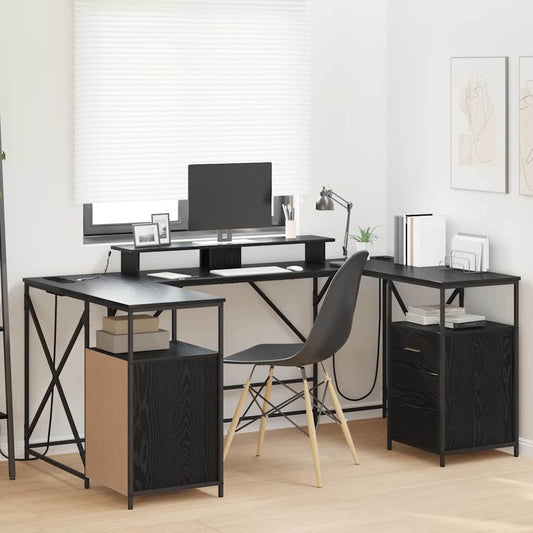 Bureau met lade Zwart Eiken 182 x 101 x 87,5 cm Bewerkt hout is nu te koop bij PeponiXL, paradijselijk wonen!