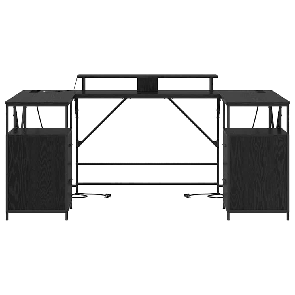 Bureau met lade Zwart Eiken 182 x 101 x 87,5 cm Bewerkt hout is nu te koop bij PeponiXL, paradijselijk wonen!